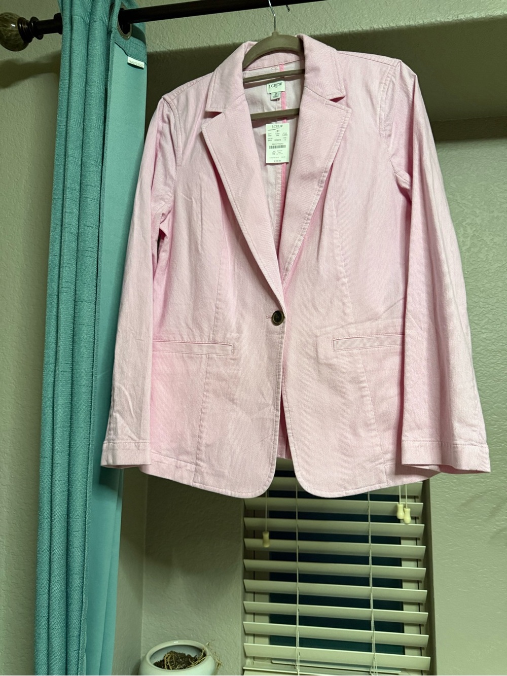 J. Crew Light Pink Pin Strip Single-Button Cotton Blazer